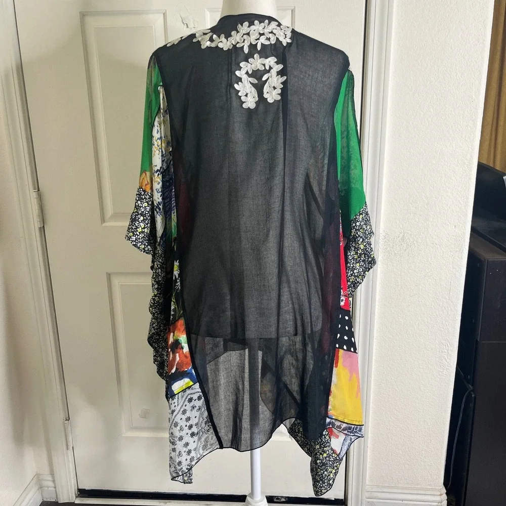 John Mark Kimono Wrap Womens XL Multicolor New Patchwork Floral Embroidered Boho